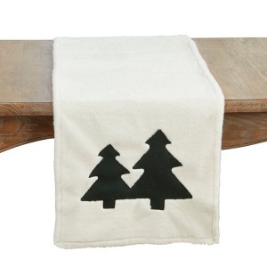 Saro Lifestyle Faux Fur Christmas Trees Table Runner, 16"x72", Green - 1 of 3