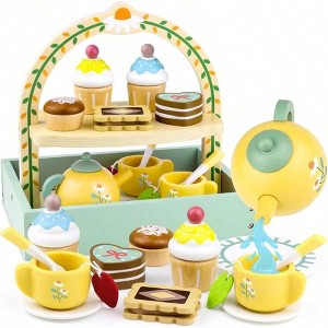 Wooden Tea Set , Play Food Cake Toys,Kitchen Accessories, Pretend Play Princess Set - 1 of 4