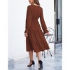 Women's Casual Wrap V Neck Midi Dress Long Sleeve Smocked Waist Tiered A Line Pleated Flowy Long Dress - 3 of 4
