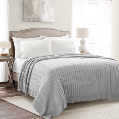 Home Boutique Cable Soft Knitted Blanket/Coverlet Light Gray Single 88X88