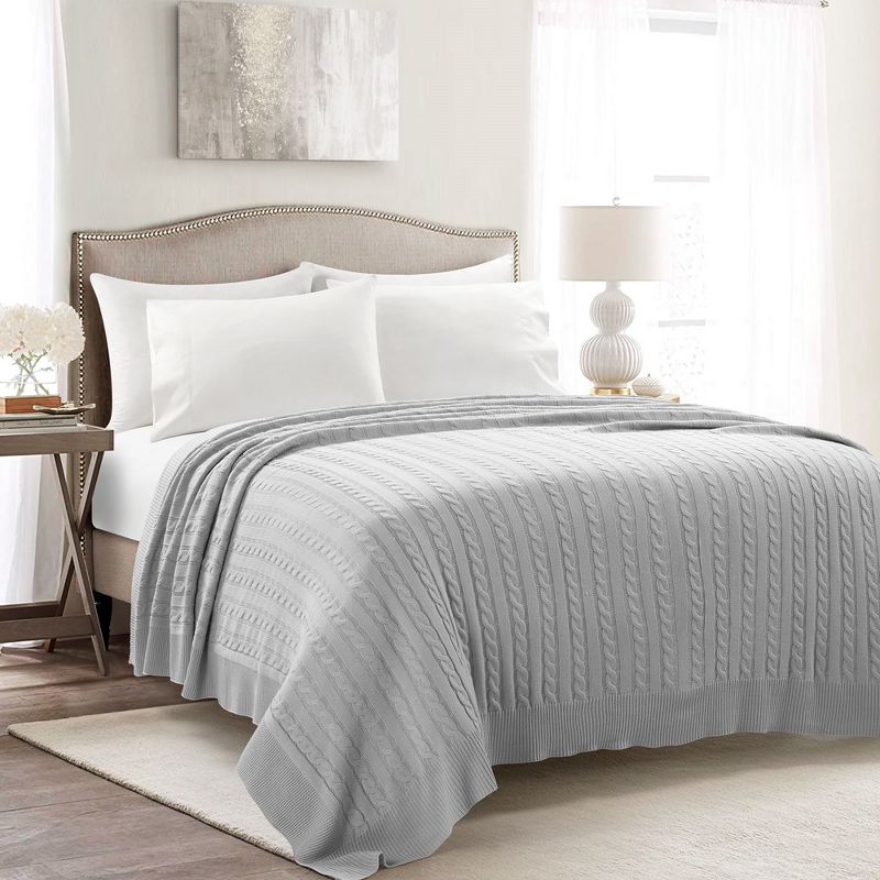 Home Boutique Cable Soft Knitted Blanket/Coverlet Light Gray Single 88X88, 1 of 2