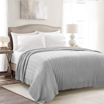 Home Boutique Cable Soft Knitted Blanket / Coverlet, Light Gray - 104 in X 88 in