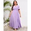Whizmax Women Plus Size Wrap Maxi Dress Short Flutter Sleeves Empire Waist Split A Line Boho Casual Dress Purple 2XL - 2 of 4