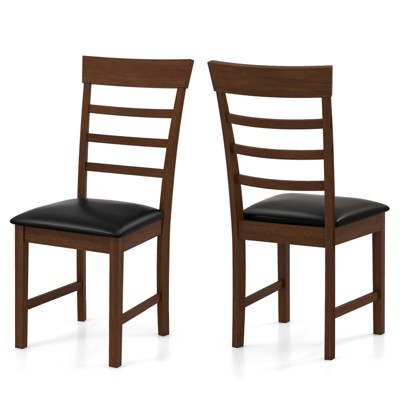 Tangkula Wooden Dining Chair Set of 2 Pu Leather Upholstered Kitchen Chairs w/ Padded Seat
