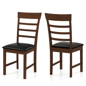 Tangkula Wooden Dining Chair Set of 2 Pu Leather Upholstered Kitchen Chairs w/ Padded Seat - 1 of 4