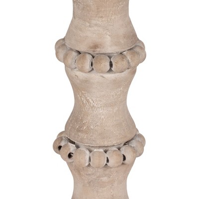 Ivory Distressed Wood Tabletop Candlestick with Decorative Beads