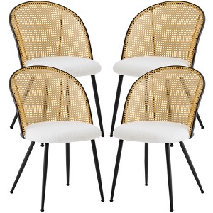 Bekrvio Mid-Century Modern Rattan Dining Chairs Set of 2/4,PU leather/Boucle Upholstered Kitchen Chairs with Cane Back and Metal Leqs for Dining Room - 1 of 4