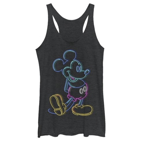 Women's Mickey & Friends Bright Neon Mickey Mouse Outline Racerback Tank Top  - Black Heather - Large : Target