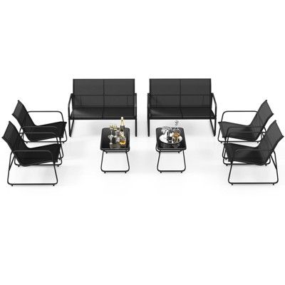 Tangkula 8 PCS Outdoor Furniture Set w/ Tempered Glass & Coffee Table Chair Loveseat Patio