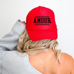 Simply Sage Market Amour Distressed Checkered Foam Trucker Hat - Adult - Red - 1 of 4