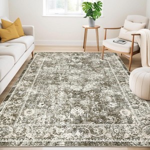Soft Non-Slip Washable Area Rug - Thin Low Pile Non-Shedding Traditional Oriental Bordered Carpet for Living Room Bedroom - 1 of 4