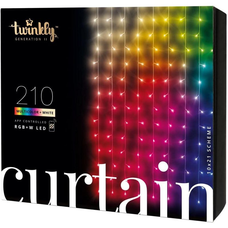 Twinkly Curtain App-Controlled LED Christmas Lights with 210 RGB+W (16 Million Colors + Warm White) LEDs. 5 by 7 feet. Clear Wire, 1 of 11