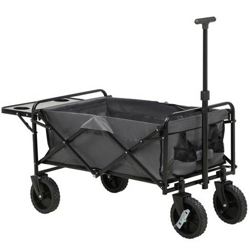 Outsunny Collapsible Wagon, Graden Carts With Wheels, Adjustable Handle,  Folding Table And Cup Holders, Dark Gray : Target