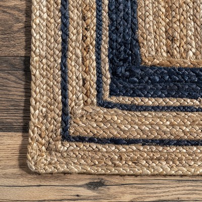 Handmade Natural Jute Area Rug with Navy Border