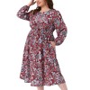 Agnes Orinda Women's Plus Size Boho Floral Notched Neck Long Sleeve Chiffon A Line Midi Dresses with Pockets - 2 of 4