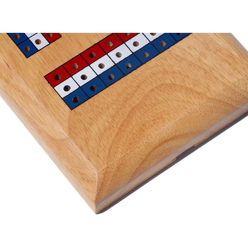 WE Games Classic Cribbage Set - Solid Wood TriColor Continuous 3 Track Board with Metal Pegs, 3 of 7