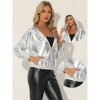 Allegra K Women's Casual Holographic Hooded Long Sleeve Zipper Metallic Jacket - 2 of 4