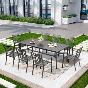 Captiva Designs 9pc Spacious Slat-top Rectangle Metal Table & Steel Stackable Chairs - 1 of 4