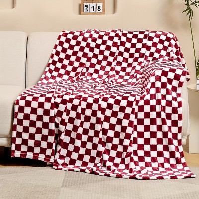 1pc Checkered Flannel Fleece Throw Blanket Soft Cozy Checkerboard Grid Print Chessboard Gingham Pattern Blankets, Christmas Gifts.