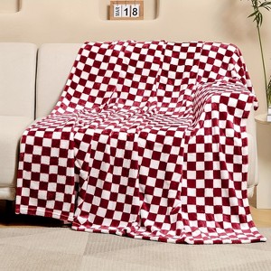 1pc Checkered Flannel Fleece Throw Blanket Soft Cozy Checkerboard Grid Print Chessboard Gingham Pattern Blankets, Christmas Gifts. - 1 of 4