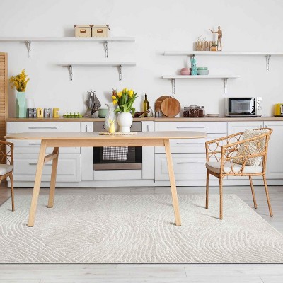 Cream 8' x 10' Modern Geometric Wave Synthetic Area Rug
