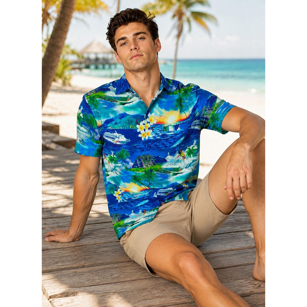 LA LEELA Mens Hawaiian Shirts Short Sleeve Button Down Shirt Men's Holiday Shirts Summer Casual Holiday Tropical Shirts for Men Funny XXL Blue, Tree - thumbnail 4