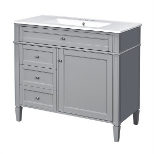 Tramull Modern Bathroom Vanity with Top Sink, Soft Close Drawers & Tip-Out Tray, Minimalist Storage Cabinet - 1 of 4