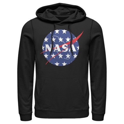 Nasa Men s American Flag Large Stars Logo Hoodie Black