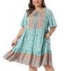 Women's Plus Size Boho Floral Tie Crew Neck Short Sleeve Flowy Beach Summer Midi A Line Sun Dresses - Agnes Orinda - 2 of 4