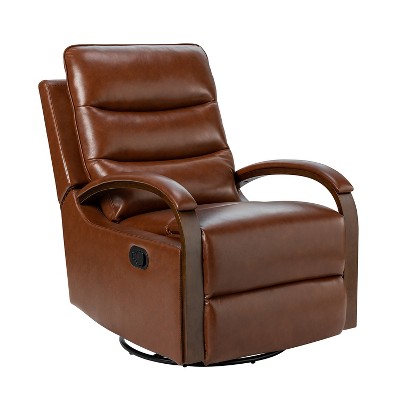 Clemens Genuine Leather Swivel Rocking Manual Recliner with Decorative Curved Mood Arm | ARTFUL LIVING DESIGN