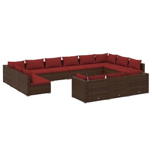 vidaXL Patio Lounge Set with Cushions - Outdoor Brown Poly Rattan Furniture Set with Powder-Coated Steel Frames - Modular Design - 1 of 4