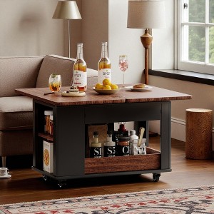 Mshliw 27.6" Modern Coffee Table with Foldable Top & Casters, Multi-Tier Storage Side Table for Living Room or Office - 1 of 4