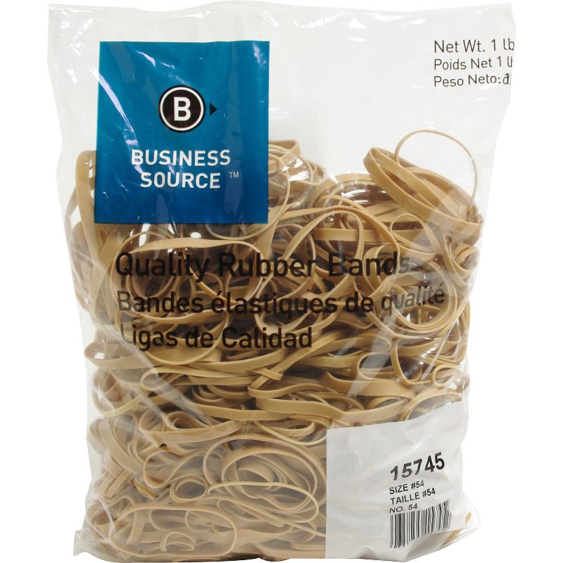 Business Source Rubber Bands Size 54 1 lb./BG Assorted Sizes Natural Crepe 15745, 1 of 2