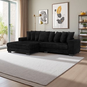 110.63" Corduroy L-Shaped Modular Sectional Sofa with Ottoman & Removable Cushions - 1 of 4