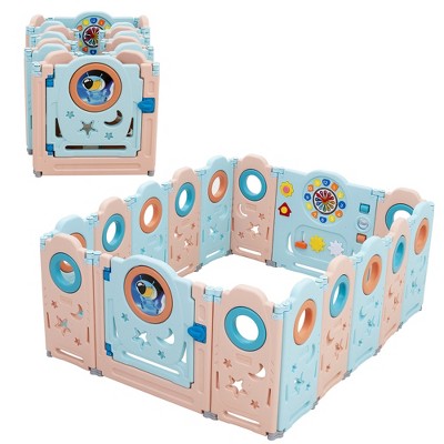 Babyjoy 16-Panel Foldable Baby Playpen Toddler Safety Play Yard w/Lockable Gate