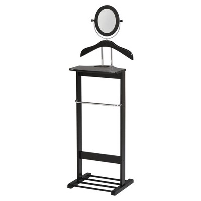 Black Chrome Wood Wardrobe Suit Valet Stand with Mirror