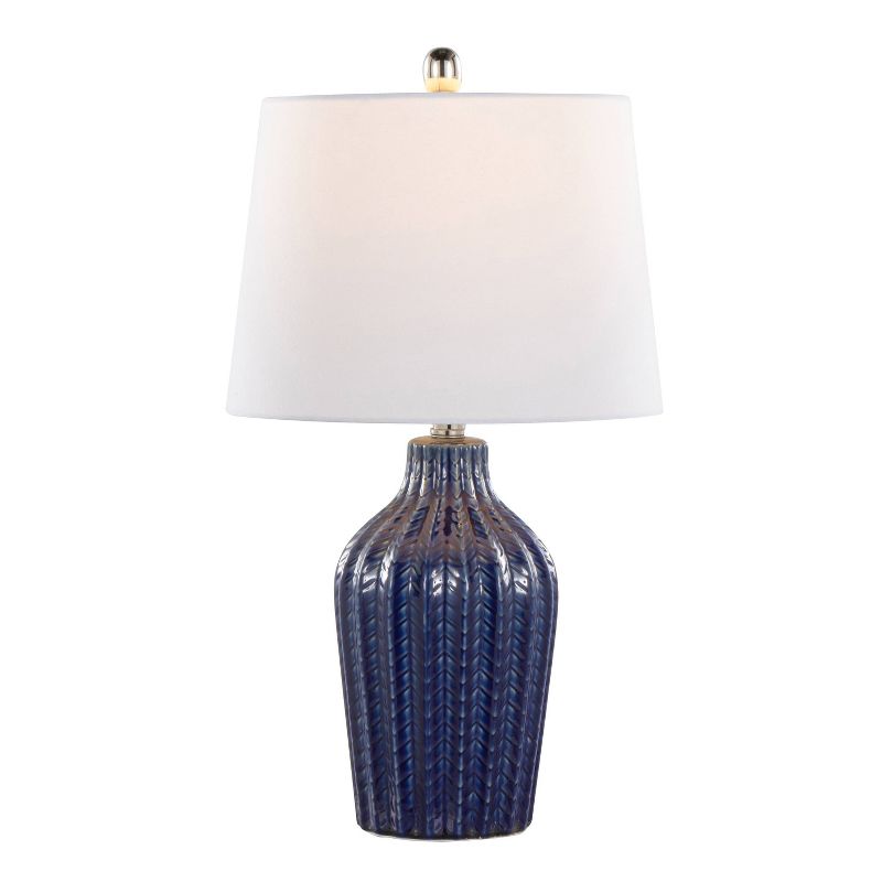 LumiSource (Set of 2) Rockwell 23&#34; Contemporary Accent Lamps Dark Blue Ceramic Polished Nickel and White Linen Shade from Grandview Gallery, 3 of 8