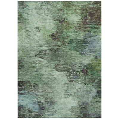 Green And Brown Abstract Washable Indoor Outdoor Area Rug