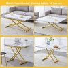 Lyngins 5-Piece Modern Lift Table Set – White Textured Sticker MDF Desktop, Golden Metal Legs & 4 Chairs, Multifunctional Coffee/Dining/Bar Table Set - 4 of 4