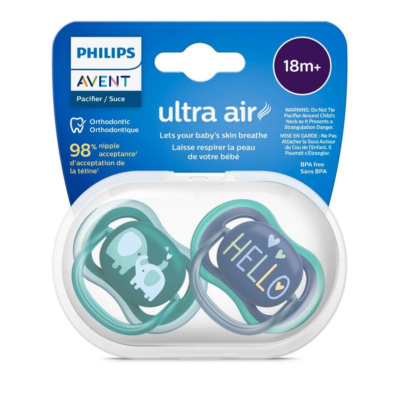 Avent Philips Ultra Air Pacifier 18 Months+ - Opal Elephant/Blue Hello - 4pk, 3 of 12