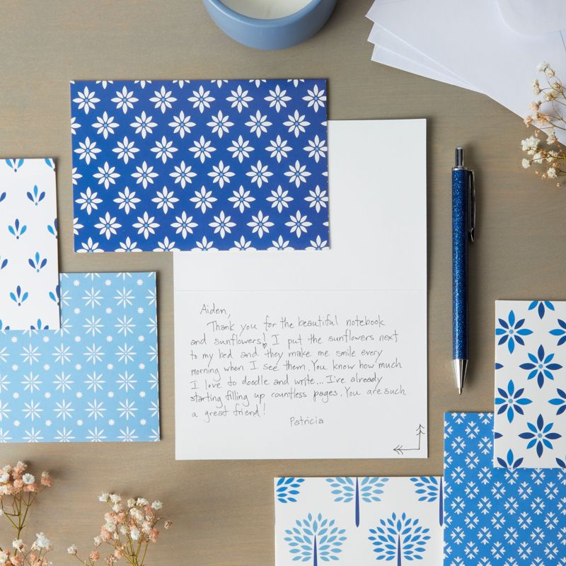Best Paper Greetings 48-Pack Blue Stationery Notecards and Envelopes Set, 4x6-Inch Generic All Occasion Thank You Notes, 6 Floral Designs Blank Inside, 2 of 9