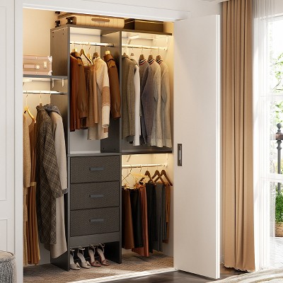 Aheaplus 4FT Small Closet Organizer with Fabric Drawers, DIY Closet System with Hanging Rods and Storage Shelves