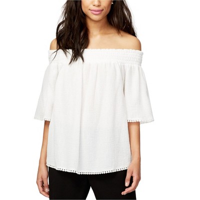 Rachel Roy Womens Smocked Baby Doll Blouse, White, X-Small