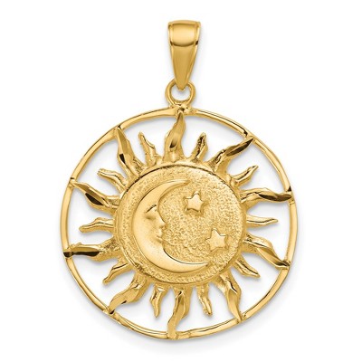 Black Bow Jewelry 14k Yellow Gold 22mm Sun, Moon and Stars Circle Pendant
