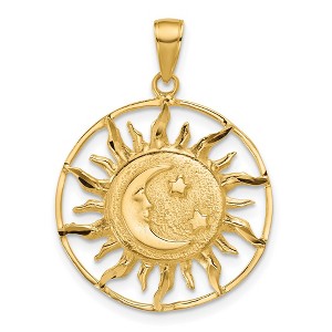 Black Bow Jewelry 14k Yellow Gold 22mm Sun, Moon and Stars Circle Pendant - 1 of 4