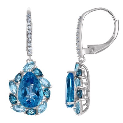 Designs by Gioelli Sterling Silver Blue Topaz And Diamond Leverback Earrings