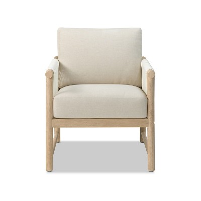JTH Outdoor Grenada 33.5" All Weather Rope & Acacia Patio Lounge Arm Chair, Sandy White All-Weather Olefin