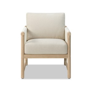 JTH Outdoor Grenada 33.5" All Weather Rope & Acacia Patio Lounge Arm Chair, Sandy White All-Weather Olefin - 1 of 4