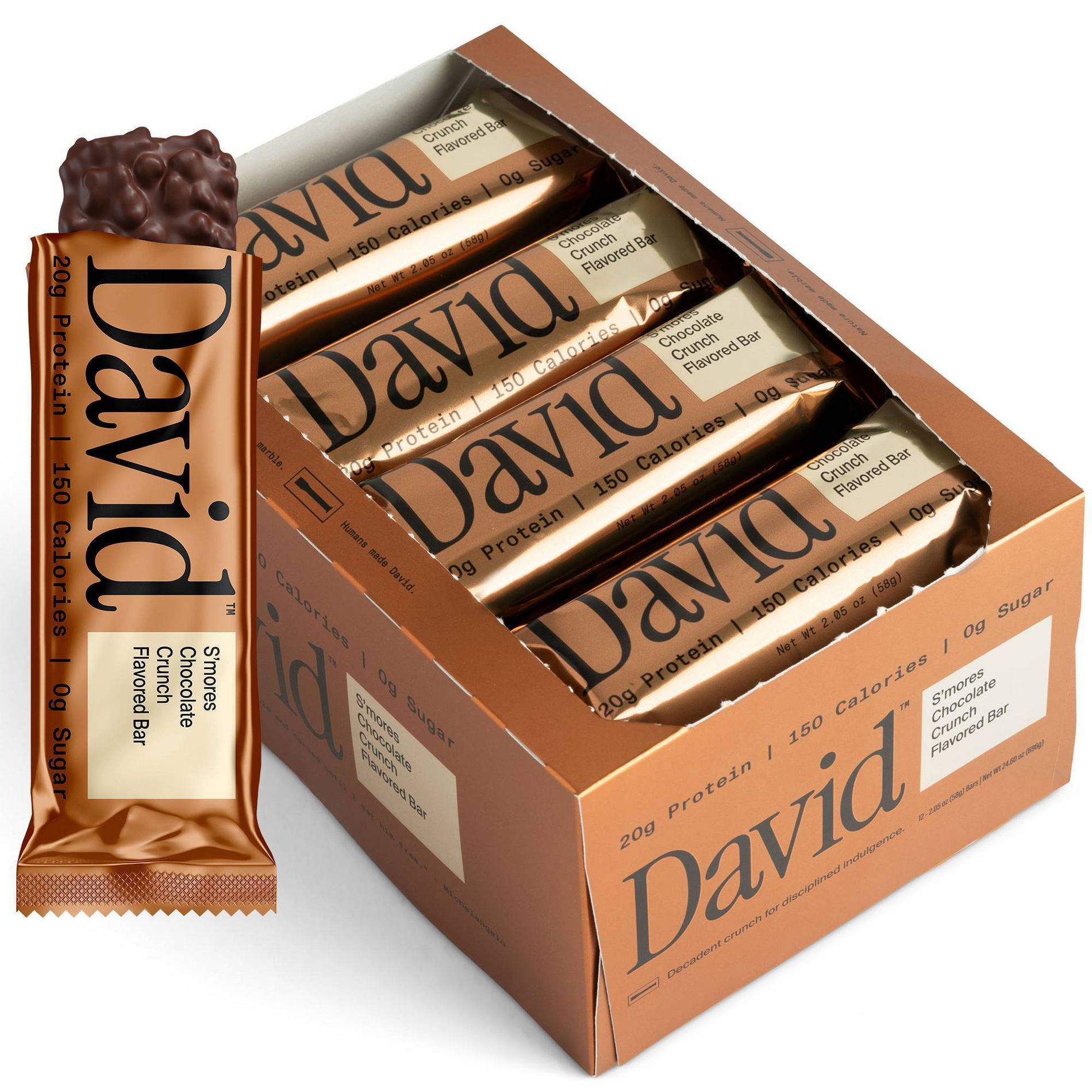 David Protein Bronze S'mores Chocolate Crunch High Protein Bars - 20g Protein - 12ct