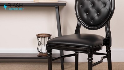 Elegant Black Vinyl Upholstered King Louis Side Chair